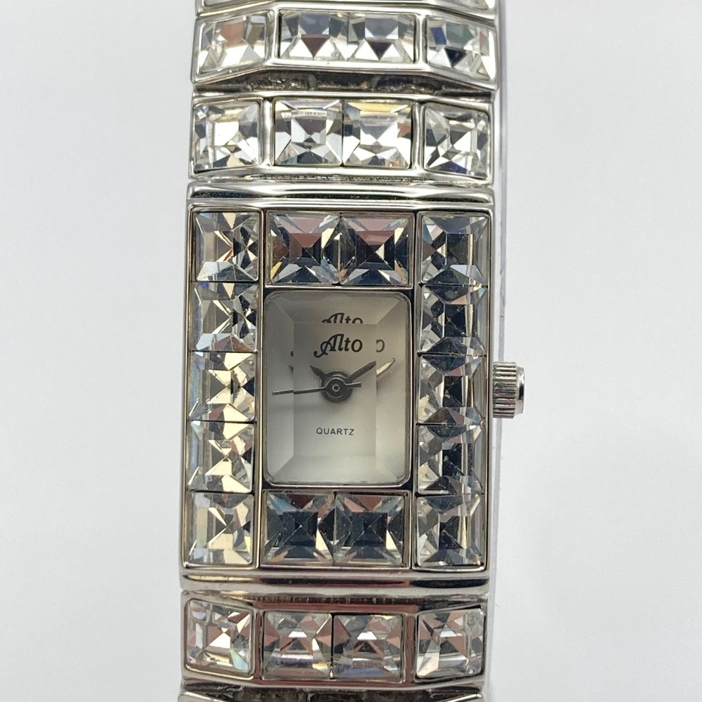 Alto Womens Watch Silver Tone Crystals Bling 19mm Faceted Crystal New Battery 7"